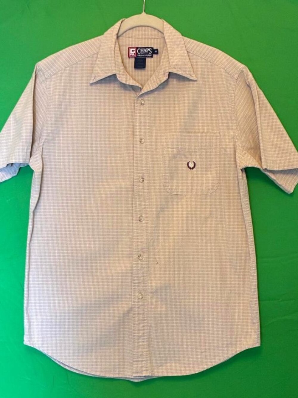 EUC Vintage CHAPS Ralph Lauren Shirt Men's Med. Beige Check Easy Care Blend Logo